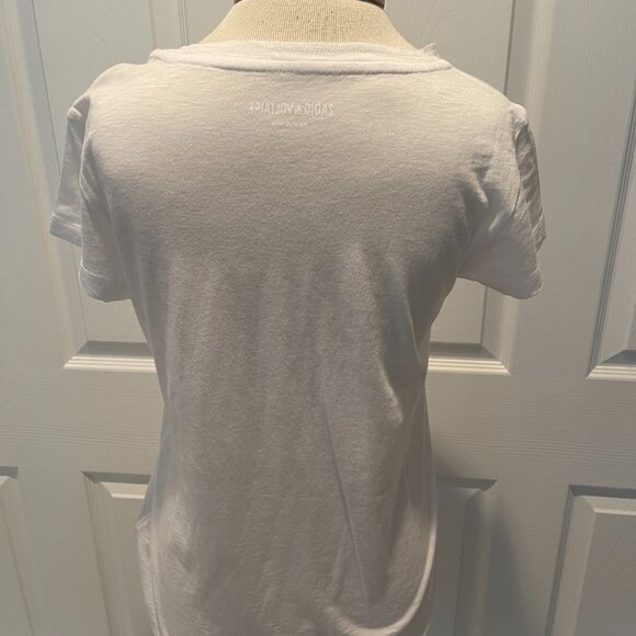 NWT Zadig & Voltaire Skull Strass Short-Sleeve T-Shirt ~ White~Blue ~ Size M - Picture 3 of 5